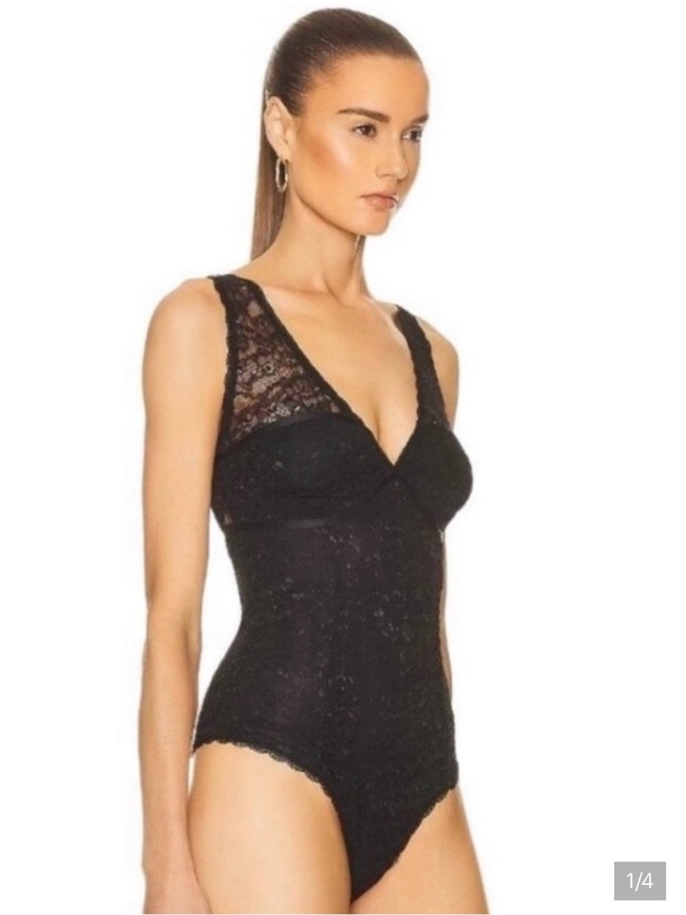JONATHAN SIMKHAI STANDARD TRISTAN BLACK LACE DESIGNER BODYSUIT SZ S